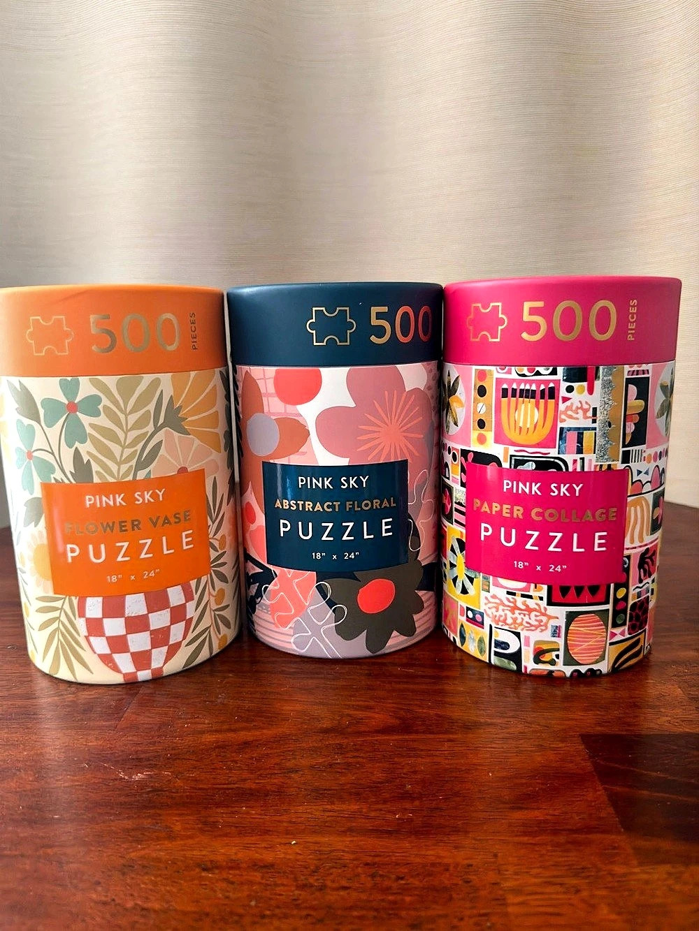 NEW Pink Sky 500 Piece Puzzle Bundle 3pc Floral Collage Jigsaw Gift Set